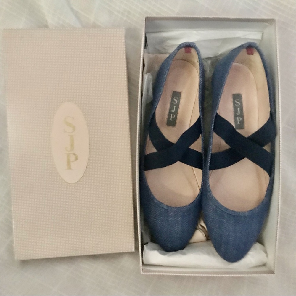 SJP by Sarah Jessica Parker Blue Ballet Flats with Black Cross Straps